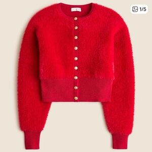 J. Crew Persian Red Fuzzy Cropped Cardigan Sweater